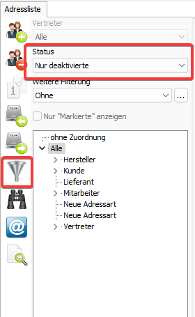 Filter mit Status "Nur deaktivierte"