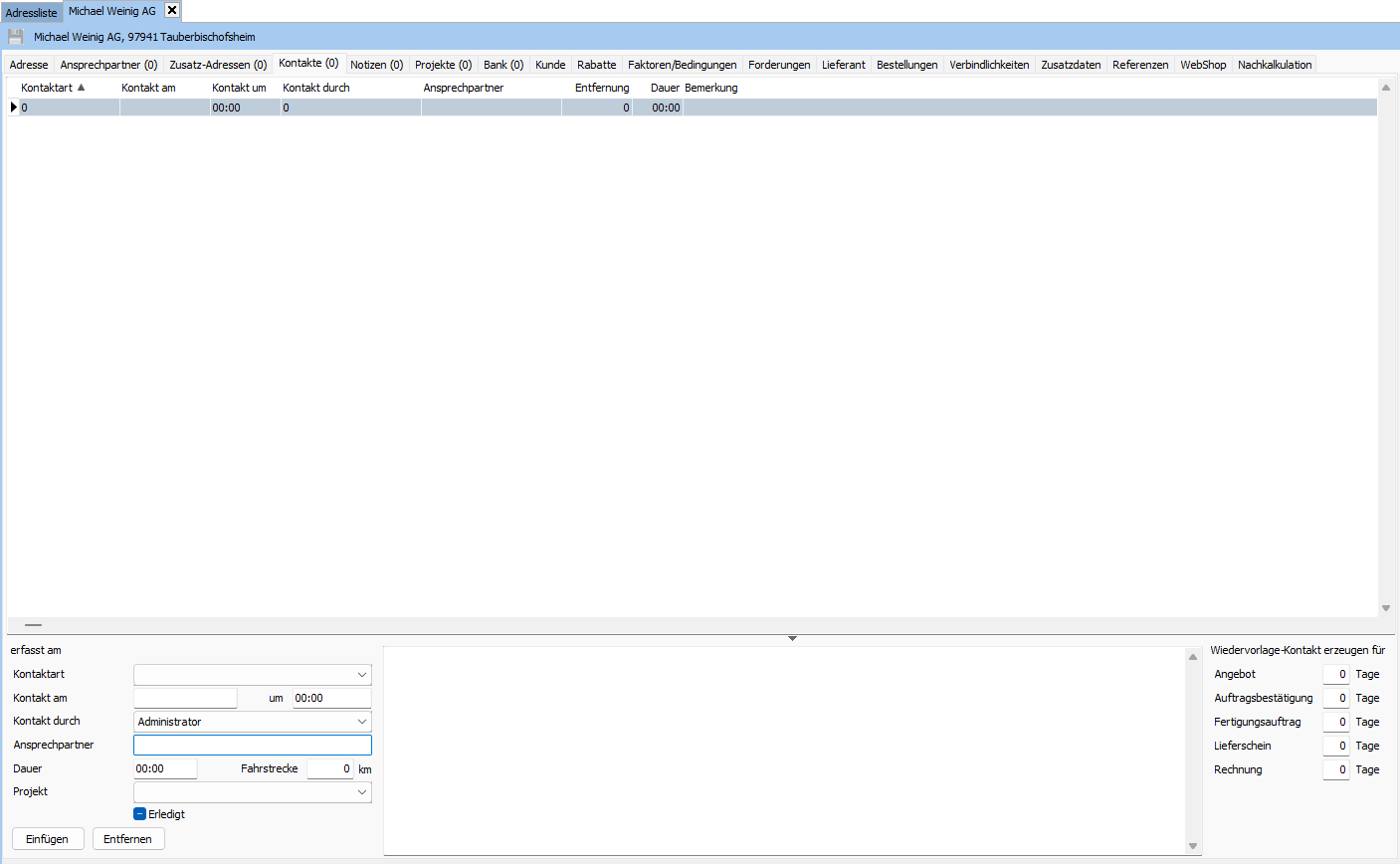 Register Kontakte FenOffice