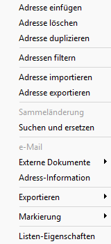Ein Bild vom Adressenkontextmenü