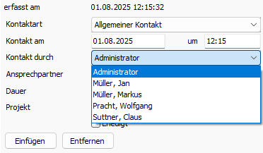 Auswahlliste Kontaktperson