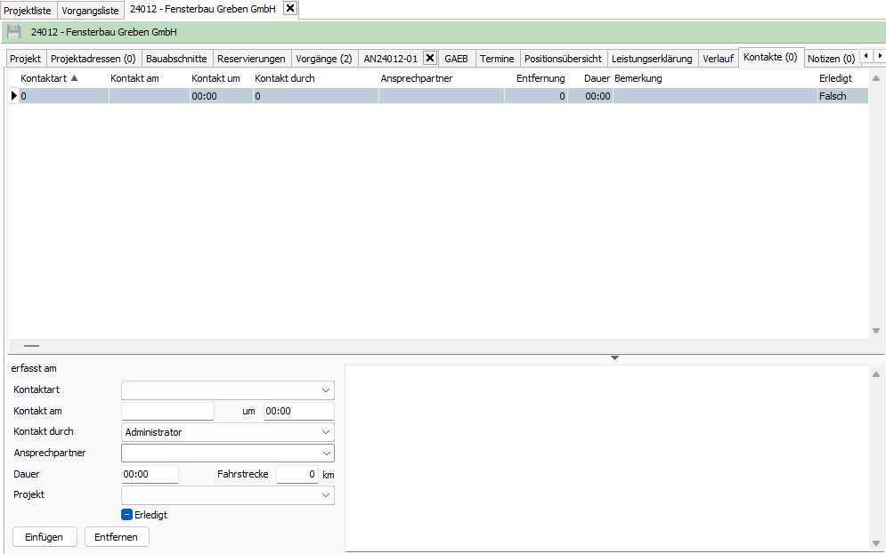 Register Kontakte in Projekt