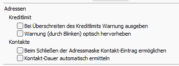 Einstellungen zu Adressen