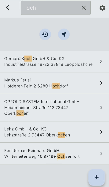 Adress-Suche mit Silbe