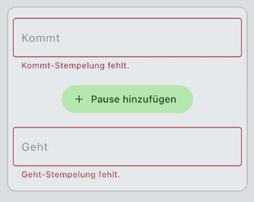 Erfassungsfelder für Kommt- und Geht-Zeit